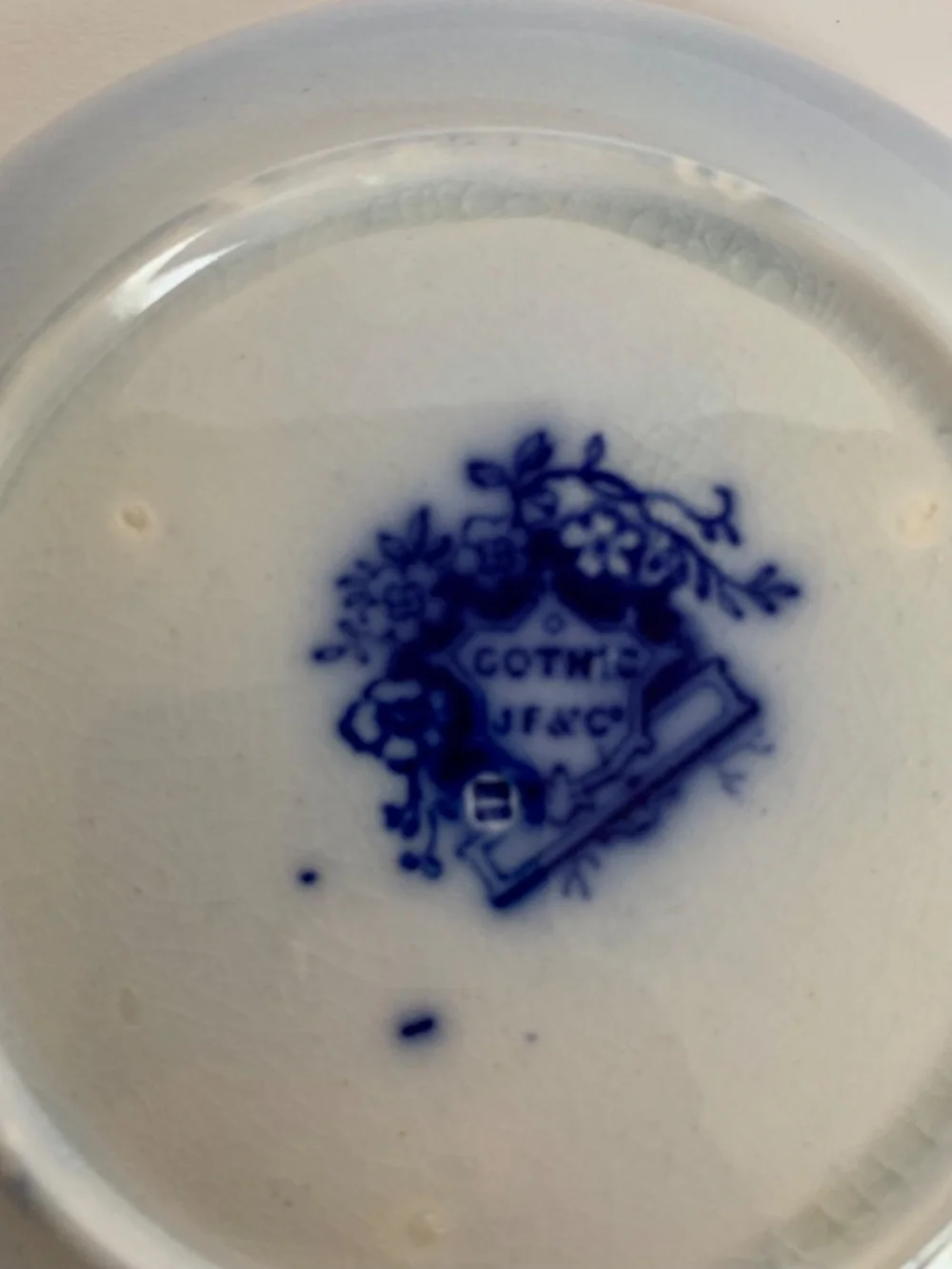 Antique Staffordshire Gothic Blue Transferware Saucer JF & Co Ironstone 1800s